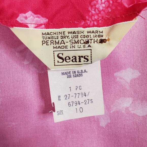 Vintage Sears Size 10 Dress Floral Lace Trim Shoulder Ribbon Floral Pattern Pink - Picture 3 of 13